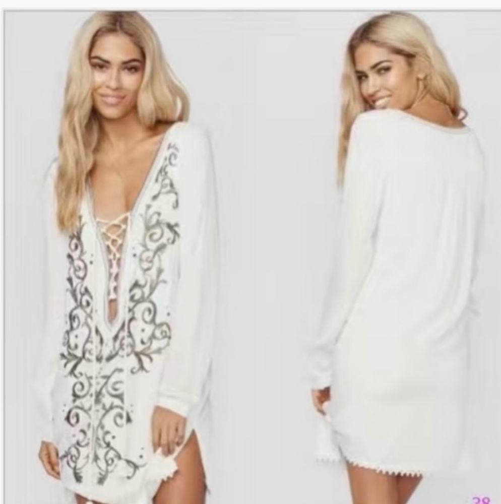 White embroidered bikini coverup tunic